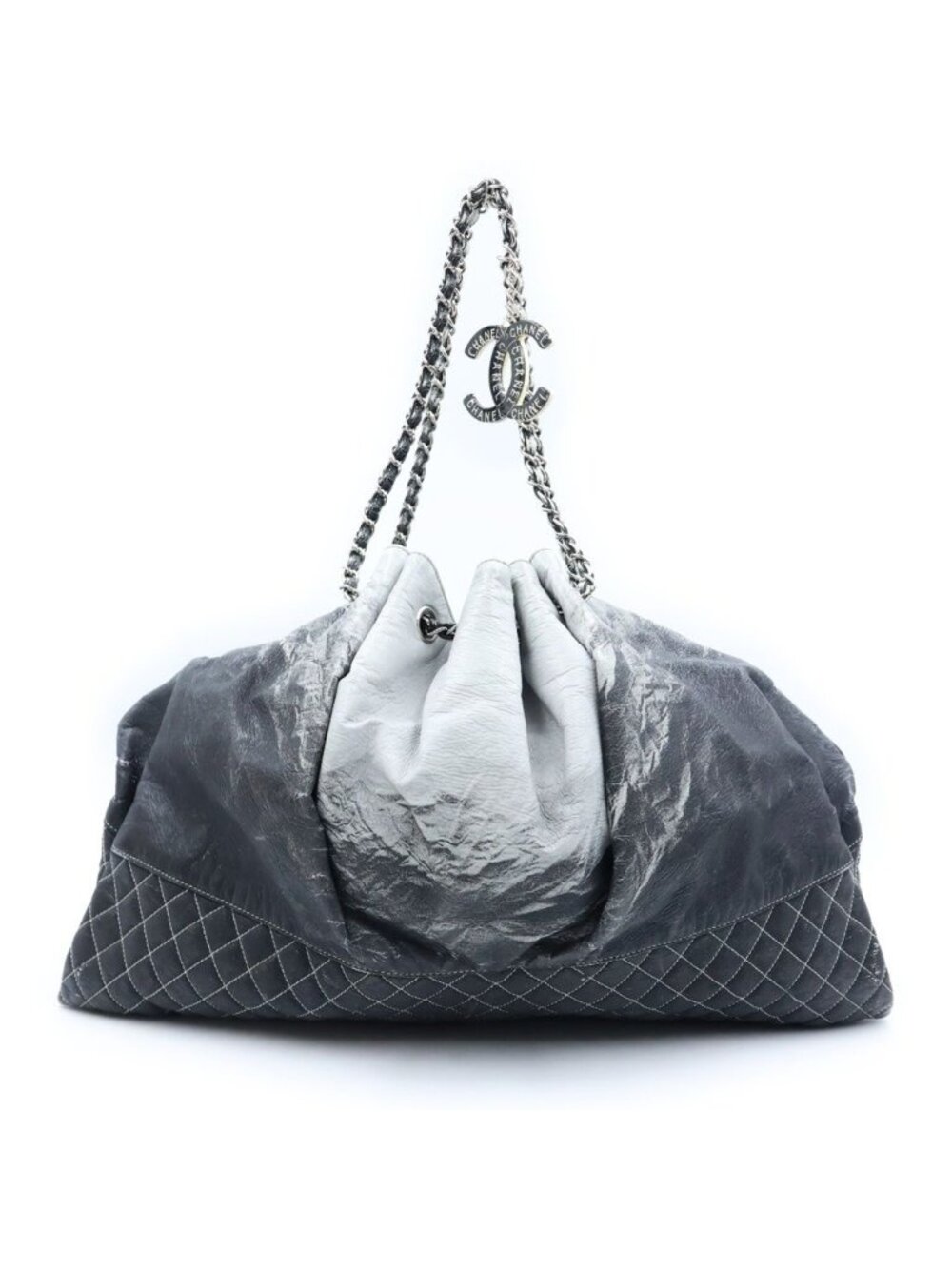 Chanel Melrose Cabas Chain 2-Way Tote Bag Gray Black Silver